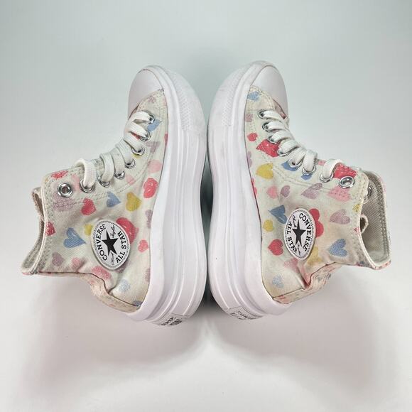 Converse Chuck Taylor All Star White Hearts Platform Shoes 271708C Youth Size 4 - Picture 7 of 10